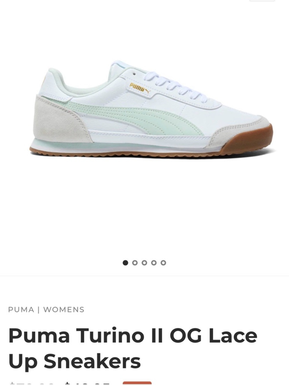 Puma Women's White Sneakers with Mint Stripe and Gum Sole - Turino